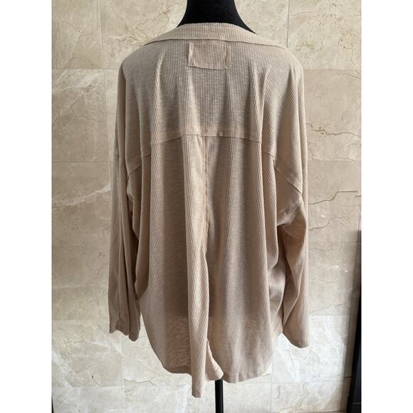 POL Beige Ribbed Knit Top - Small Cottagecore Holiday Boho Neutral Slouchy Layer - Picture 8 of 11